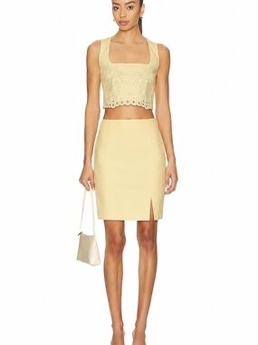 Elegant Butter Yellow Skirt with Front Slit Hamptons Weekend Quiet Luxury